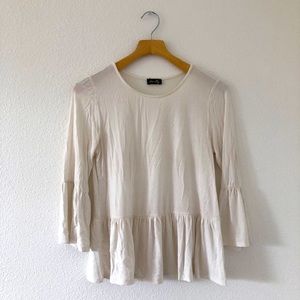 🤍white peplum and bell-sleeve blouse